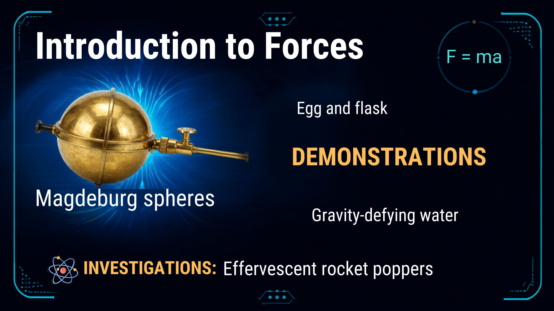 Introduction to Forces lesson slide featuring Magdeburg spheres
